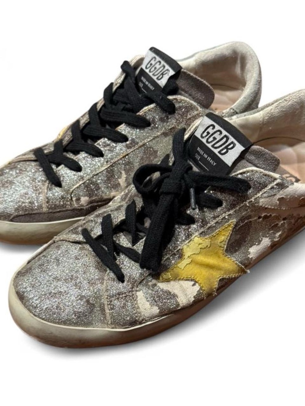 Golden Goose GGDB Superstar Glitter Leopard Distressed Low Top Sneakers Made in